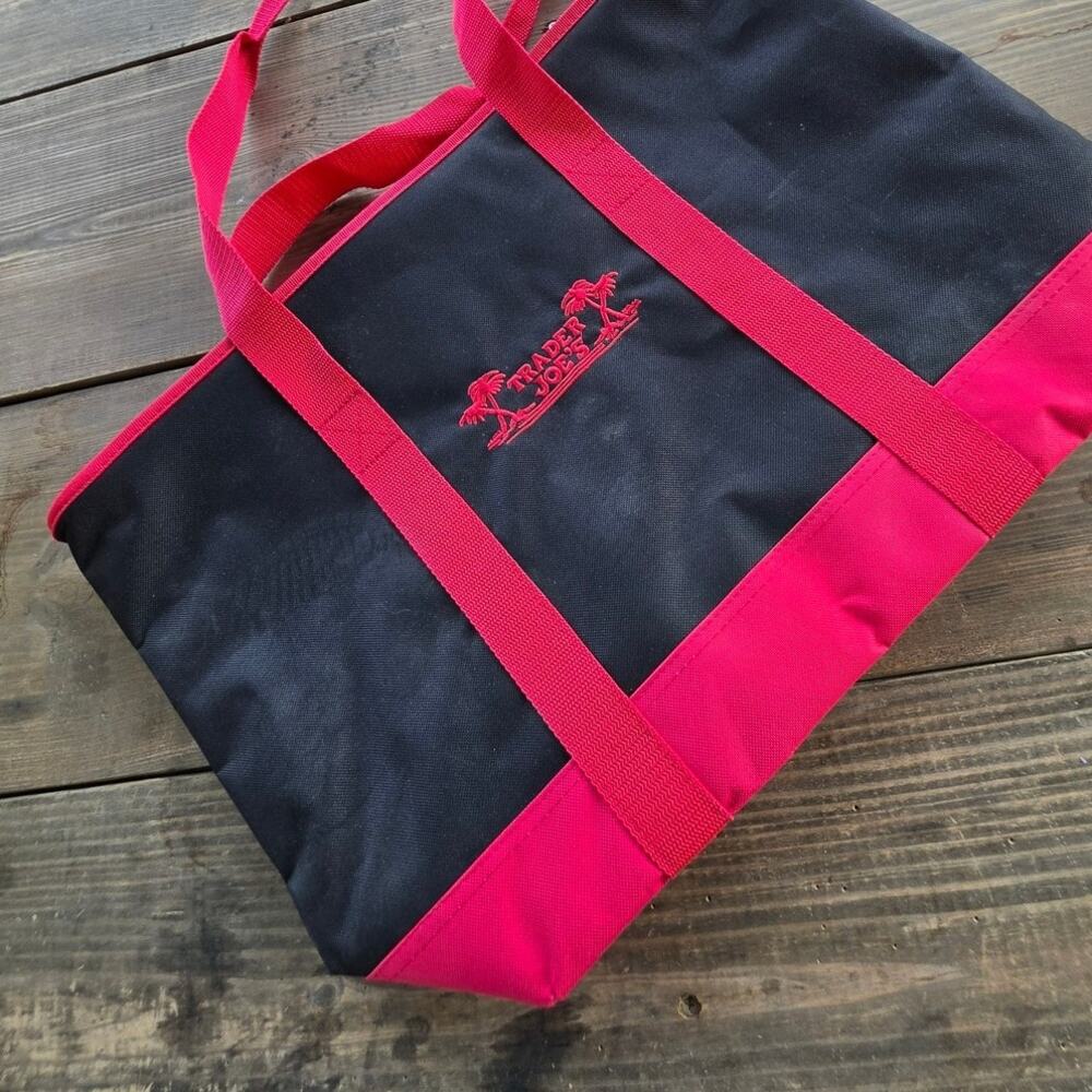 Black and Red reusable insulated Trader Joe's tote